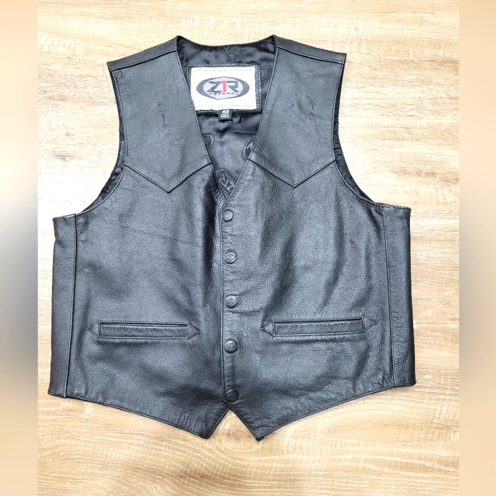 Vintage Z1R Black Leather Motorcycle Riding Vest Men's Size 42 Pre-owned